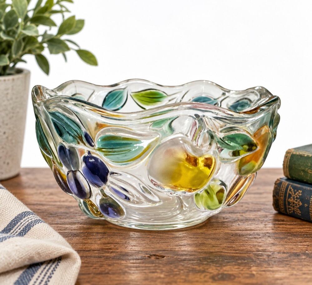 Vintage Mikasa Garden Harvest Clear Glass Fruit Bowl Embossed 3D Fruit 6”